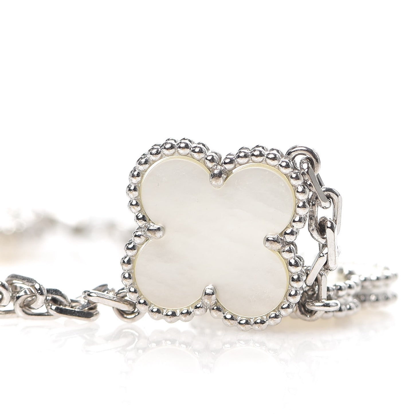 18K White Gold Mother of Pearl 5 Motifs Vintage Alhambra Bracelet
