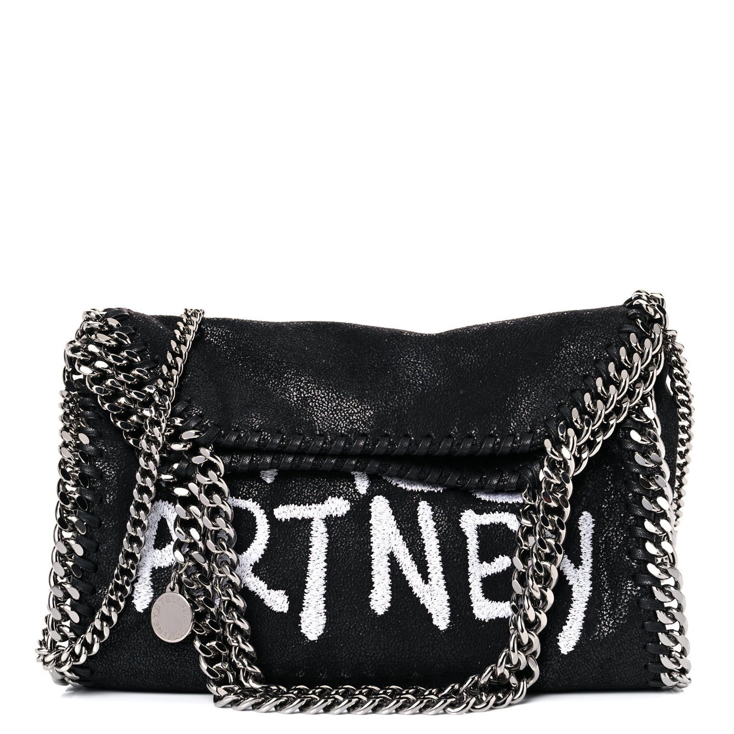 X ED CURTIS Shaggy Deer Logo Embroidered Mini Falabella Fold Over Tote Black