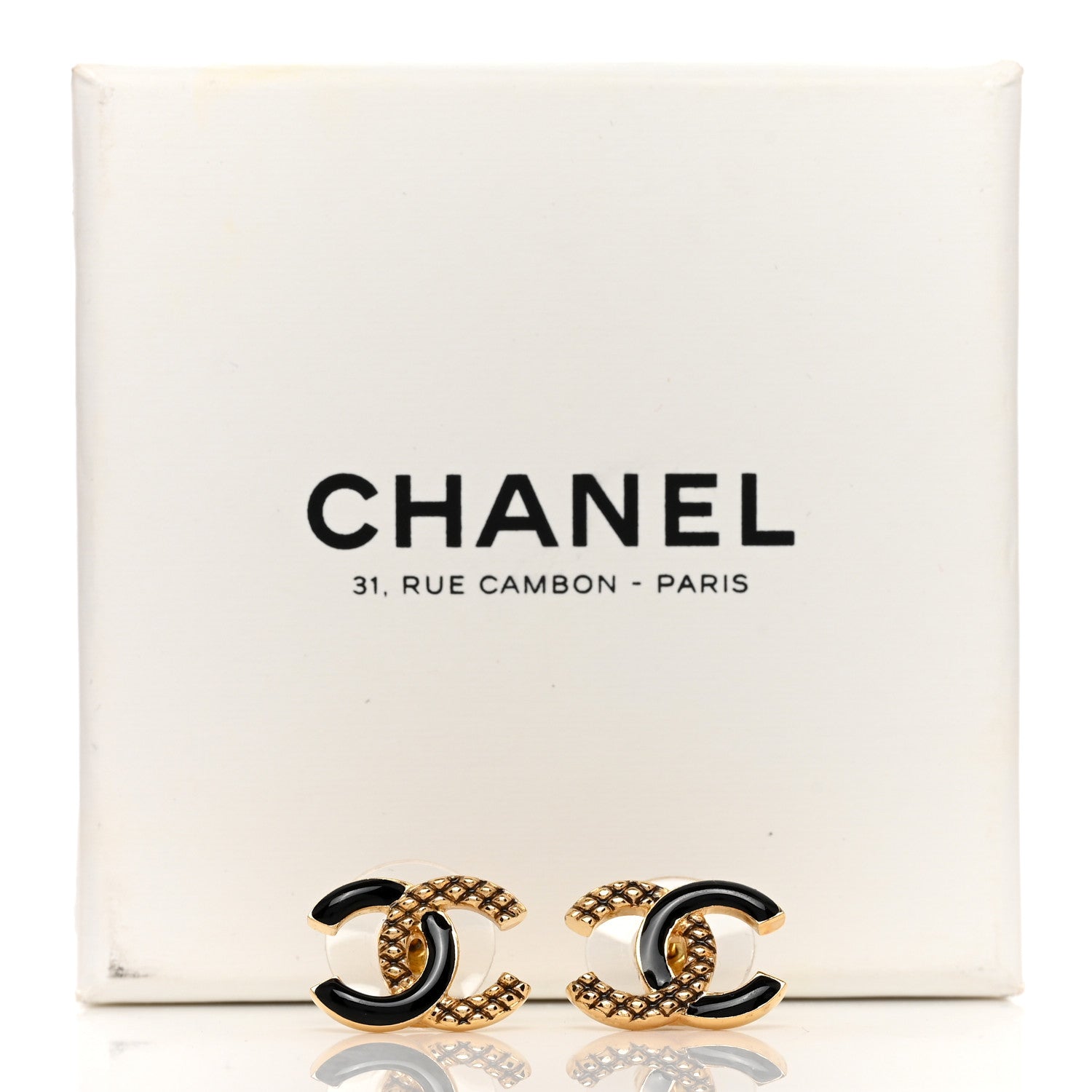 Chanel Enamel Quilted CC Earrings Black Gold 5 of 5