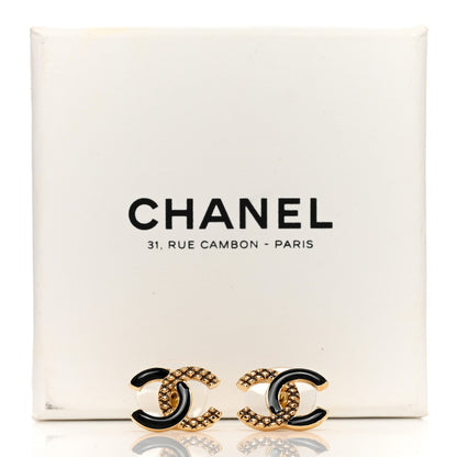 Chanel Enamel Quilted CC Earrings Black Gold 5 of 5