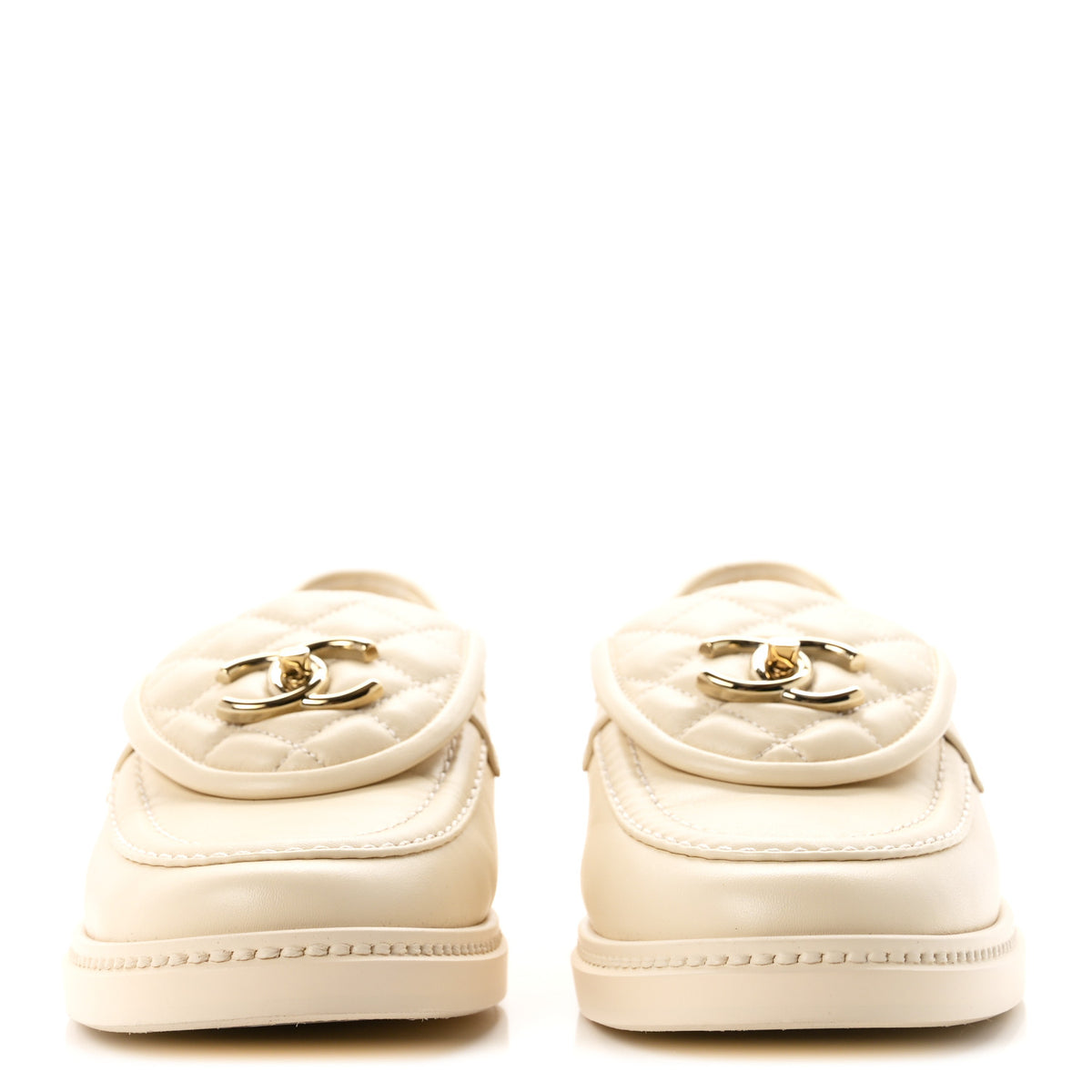 Lambskin Quilted CC Turnlock Loafers 37 Beige