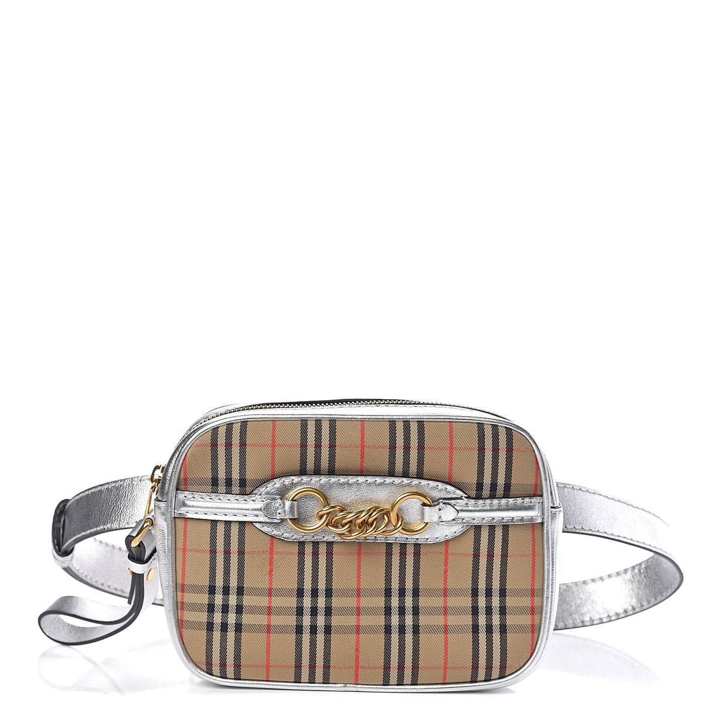 Metallic Smooth Calfskin 1983 Knight Check Link Bum Bag Silver