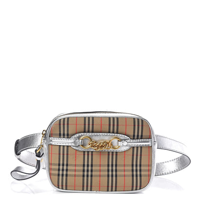 Burberry Metallic Smooth Calfskin 1983 Knight Check Link Bum Bag Silver 1 of 9