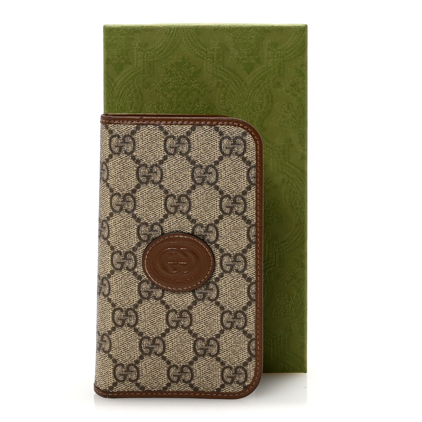 Supreme Monogram Azalea Calfskin Retro Interlocking G Phone 15 Case Wallet Beige Ebony Brown Sugar