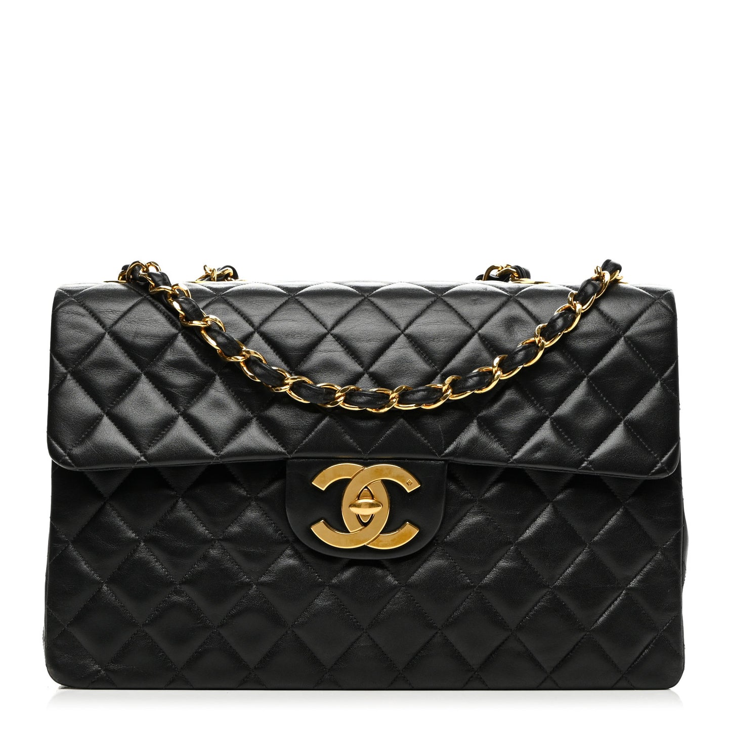 Lambskin Quilted XL Jumbo Single Flap Black