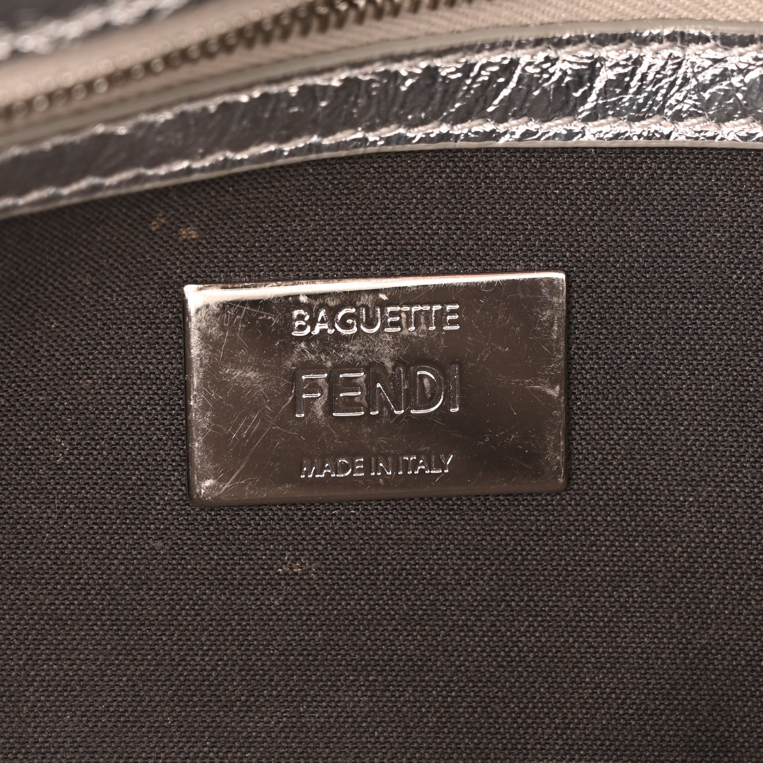 Fendi Vitello Catalan Mirror FF 1974 Embossed Baguette Argento 6 of 9