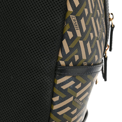 Versace Coated Canvas Calfskin La Greca Signature Backpack Black Khaki 10 of 10