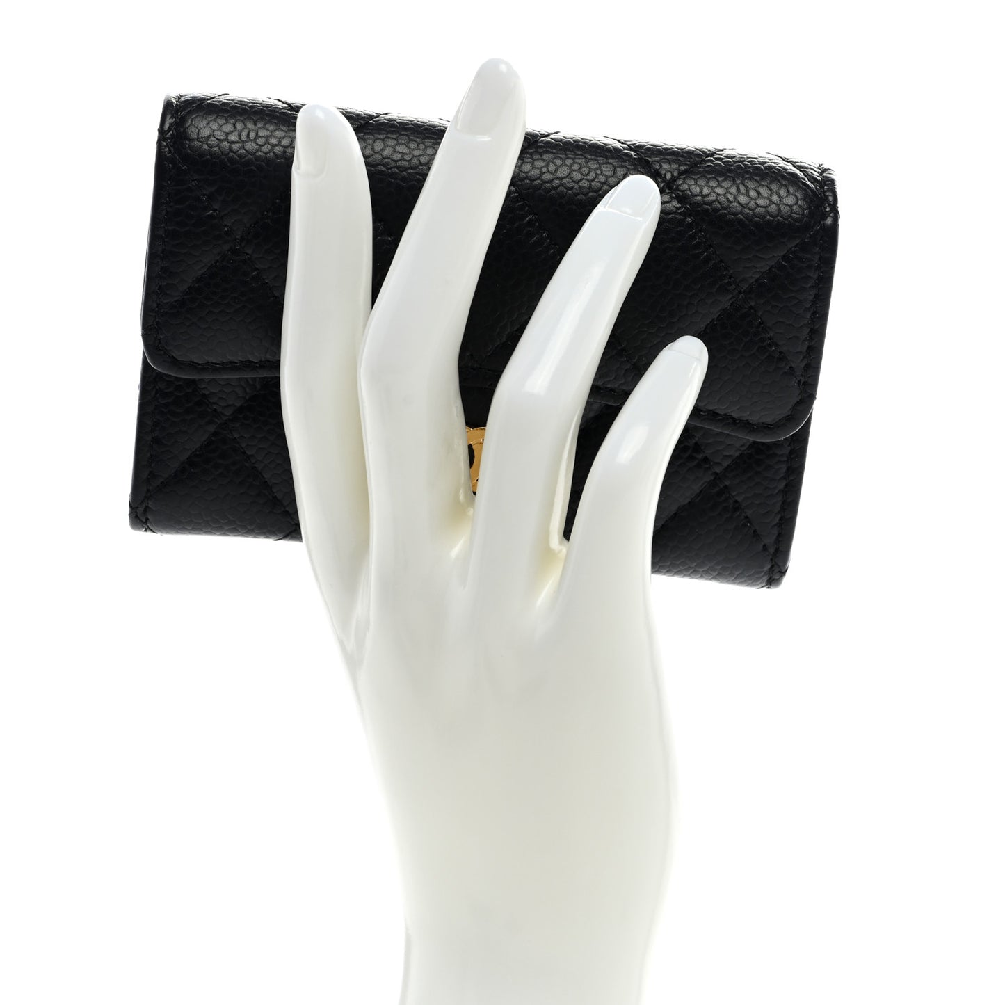 Caviar Quilted Flap Card Holder Black