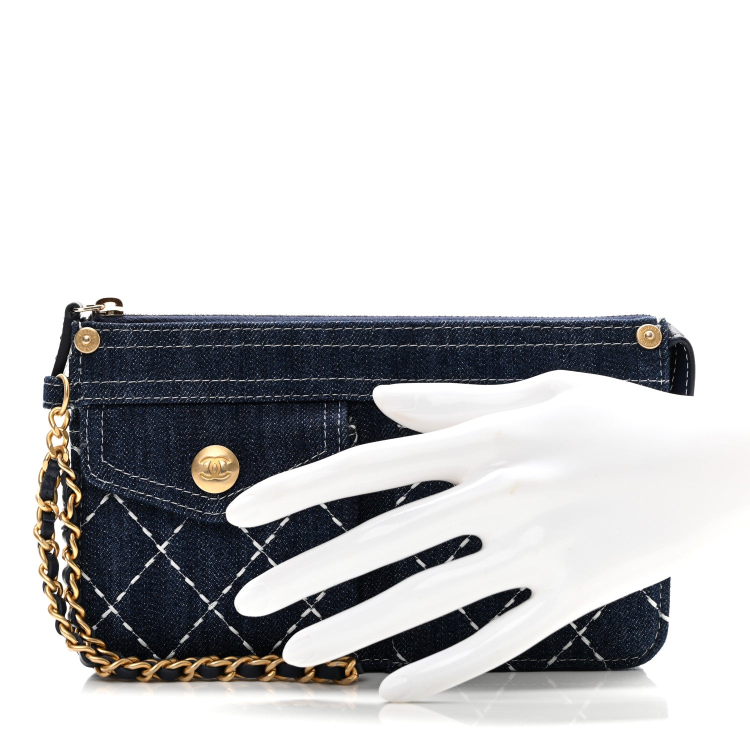 Chanel Denim Quilted Zipped Wristlet Clutch Blue 2 of 7