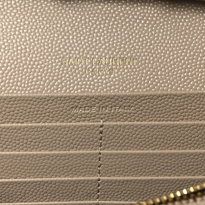 Saint Laurent Grain De Poudre Mixed Matelasse Triquilt Monogram Chain Wallet Dark Beige 6 of 9
