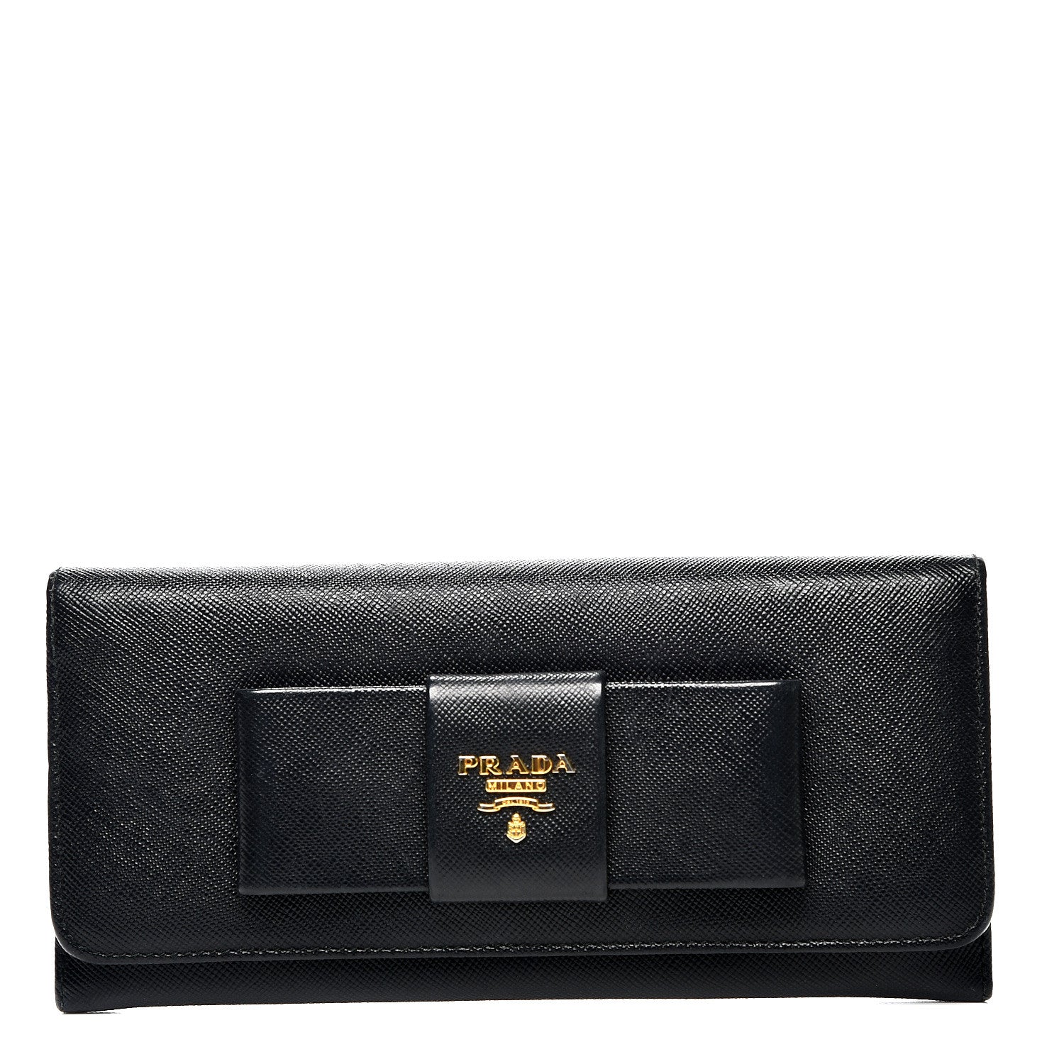 Prada Saffiano Bow Continental Wallet Nero Black 1 of 9