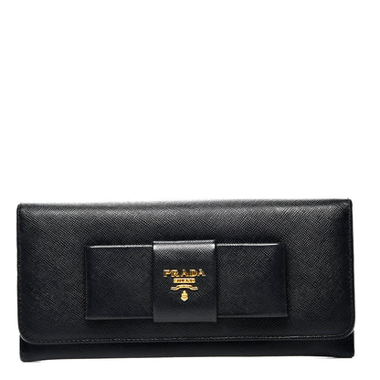 Prada Saffiano Bow Continental Wallet Nero Black 1 of 9
