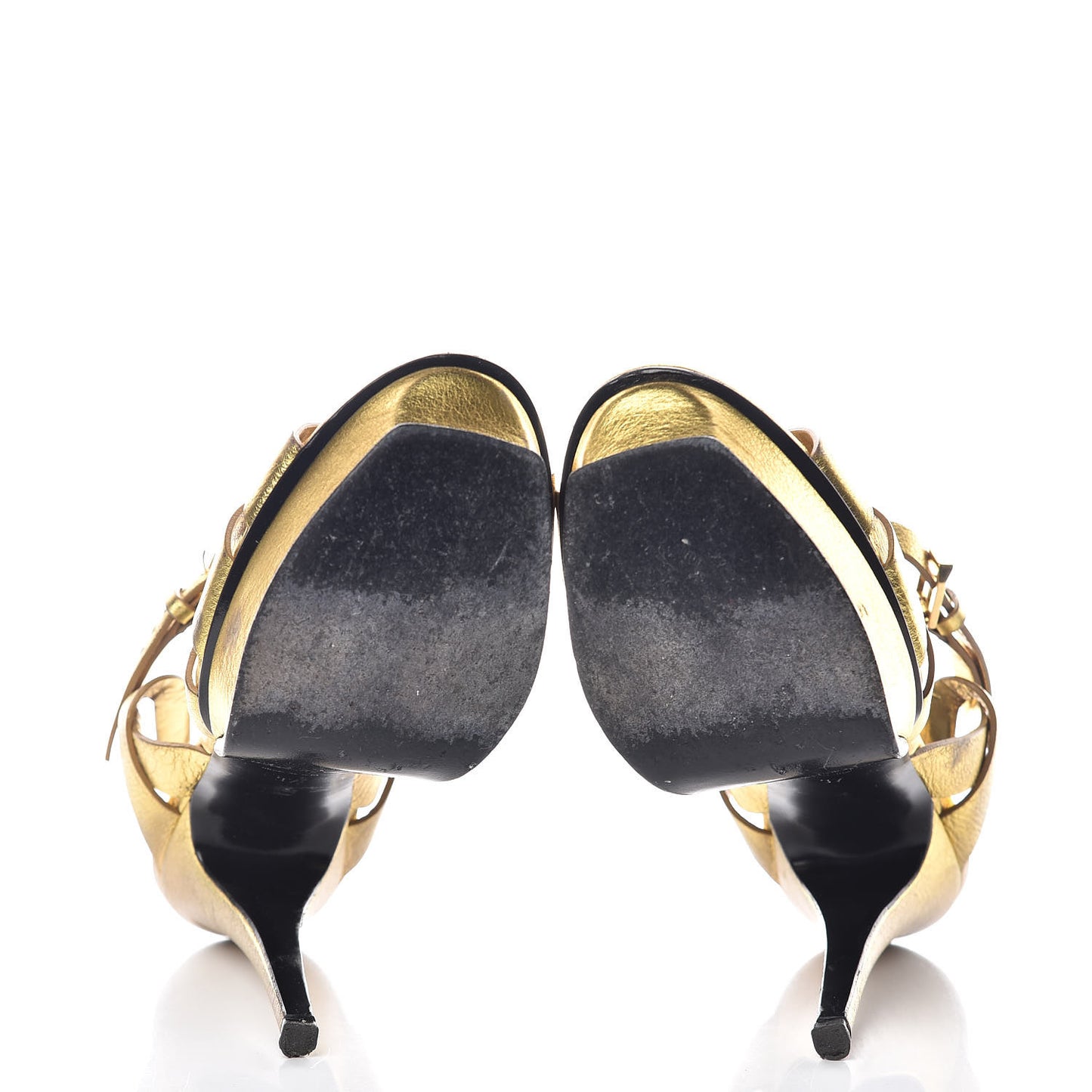 Metallic Crackled Calfskin Tribute 105 Platform Sandals 37 Black Gold