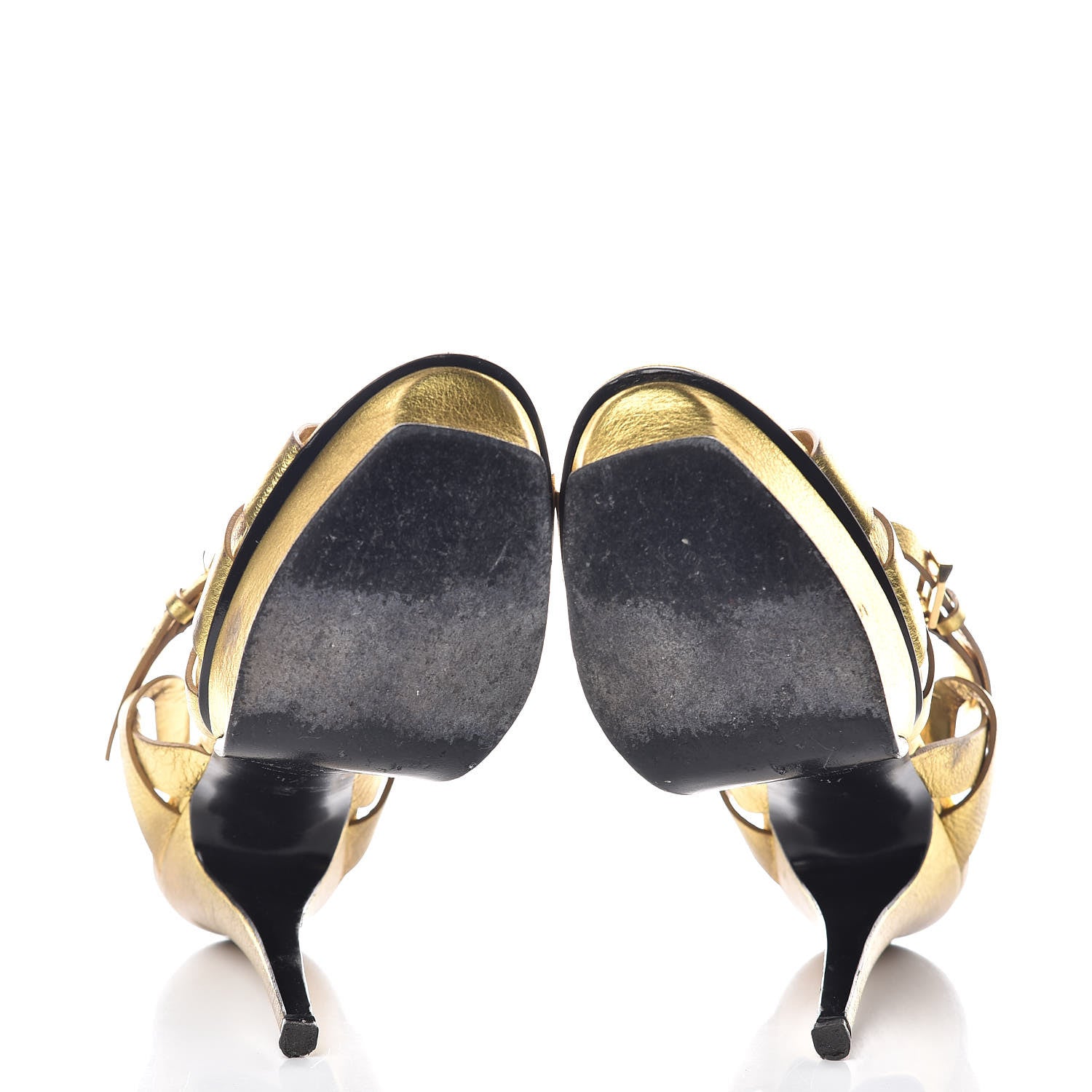 Saint Laurent Metallic Crackled Calfskin Tribute 105 Platform Sandals 37 Black Gold 7 of 18