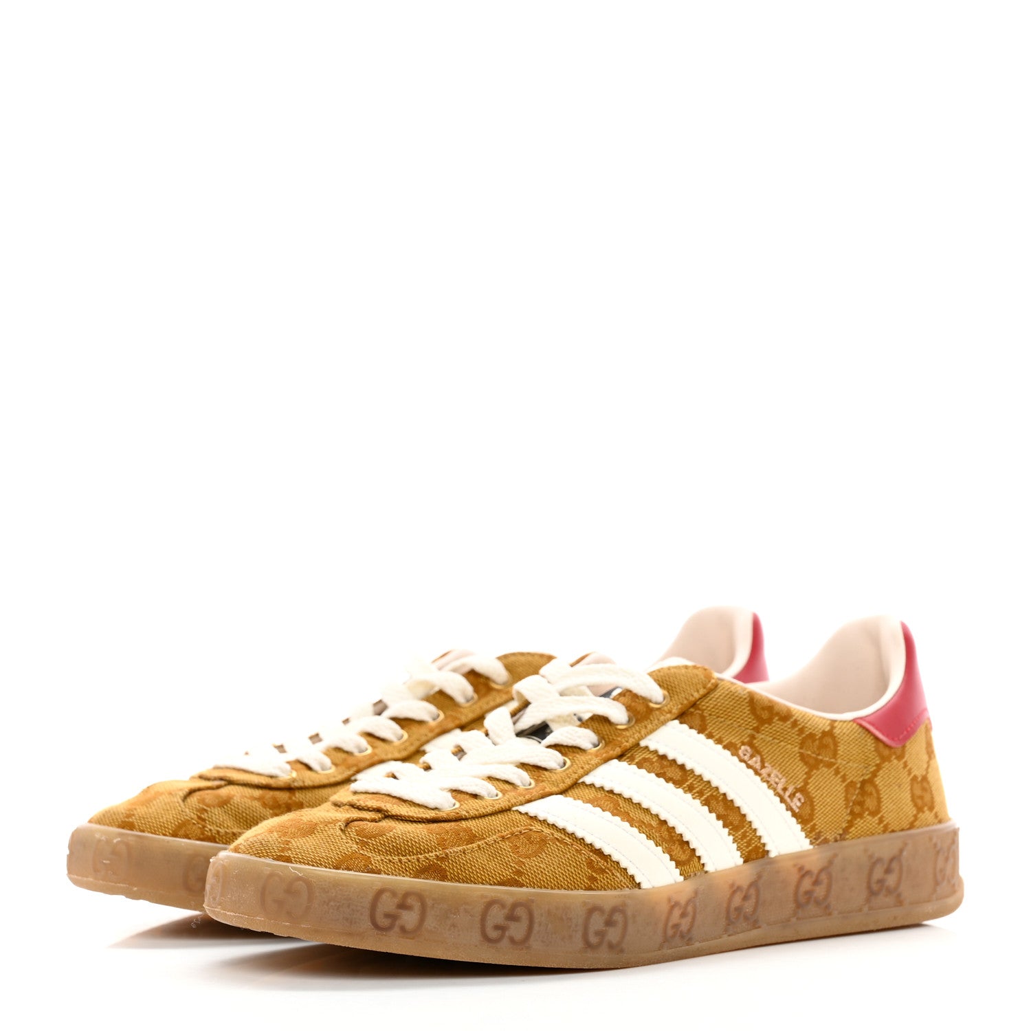 Gucci X ADIDAS Vintage GG Monogram Mens Gazelle Sneakers 6.5 Mid Natural Nut Off White 3 of 10