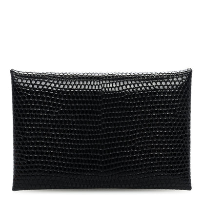 Hermes Lizard Calvi Card Case Black 1 of 6