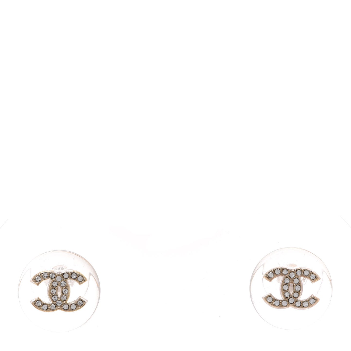 Resin Crystal CC Button Earrings Gold Transparent
