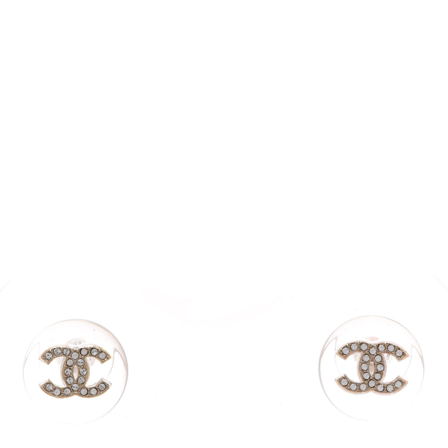 Chanel Resin Crystal CC Button Earrings Gold Transparent 1 of 5
