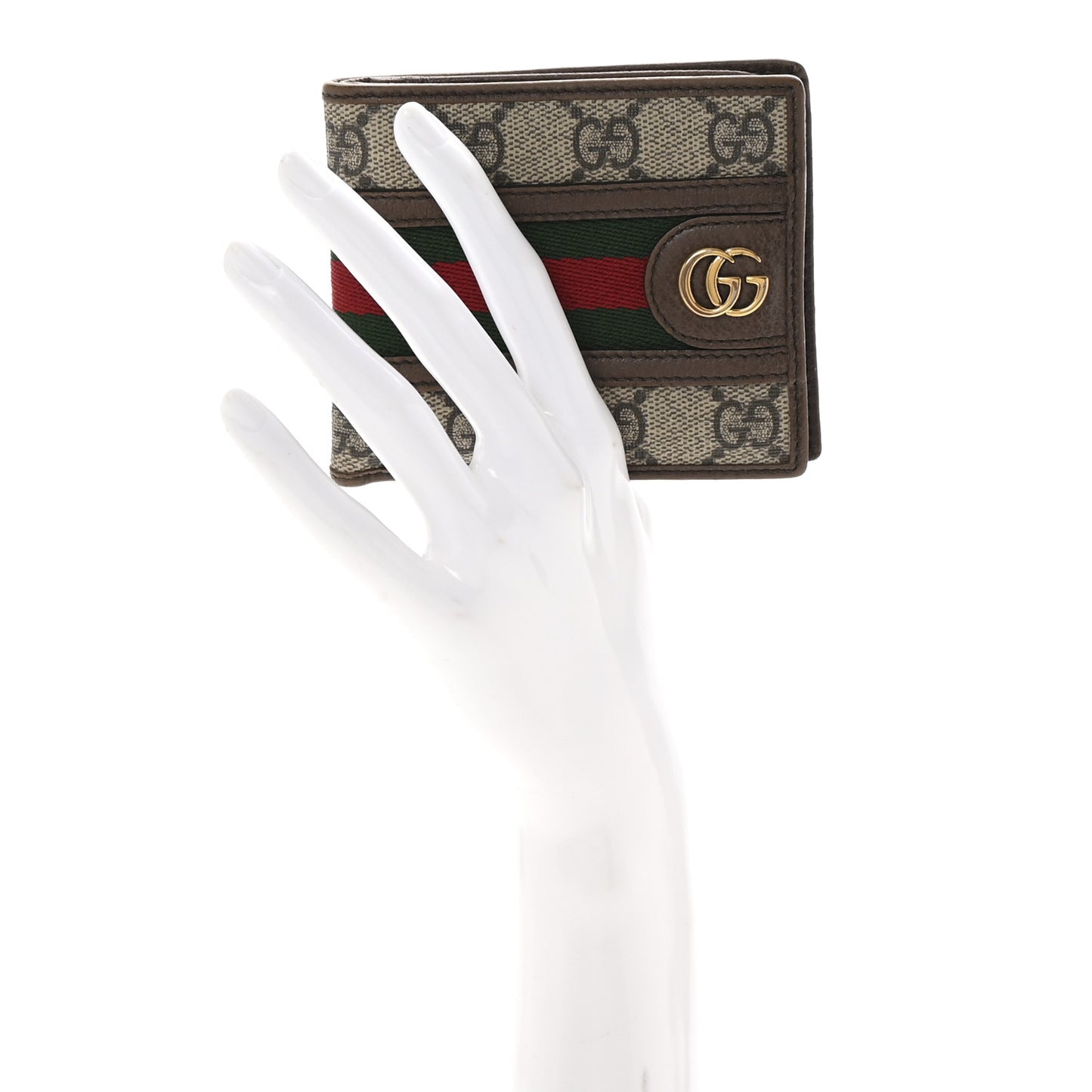 GG Supreme Monogram Web Mens Ophidia Bi-Fold Coin Wallet Beige New Acero