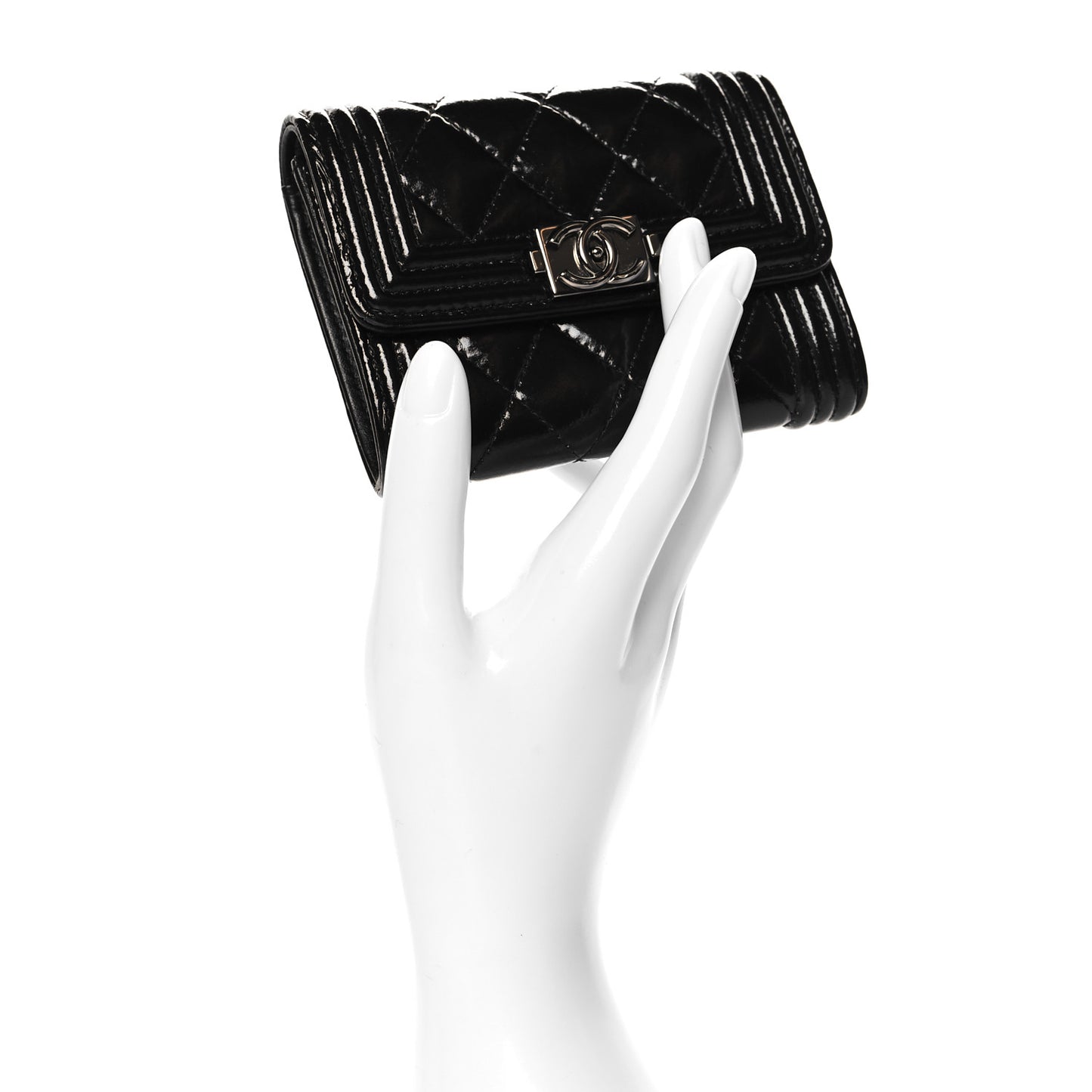 Distressed Patent Quilted Boy Flap Card Holder Wallet Black