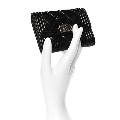 Chanel Distressed Patent Quilted Boy Flap Card Holder Wallet Black 2 of 8