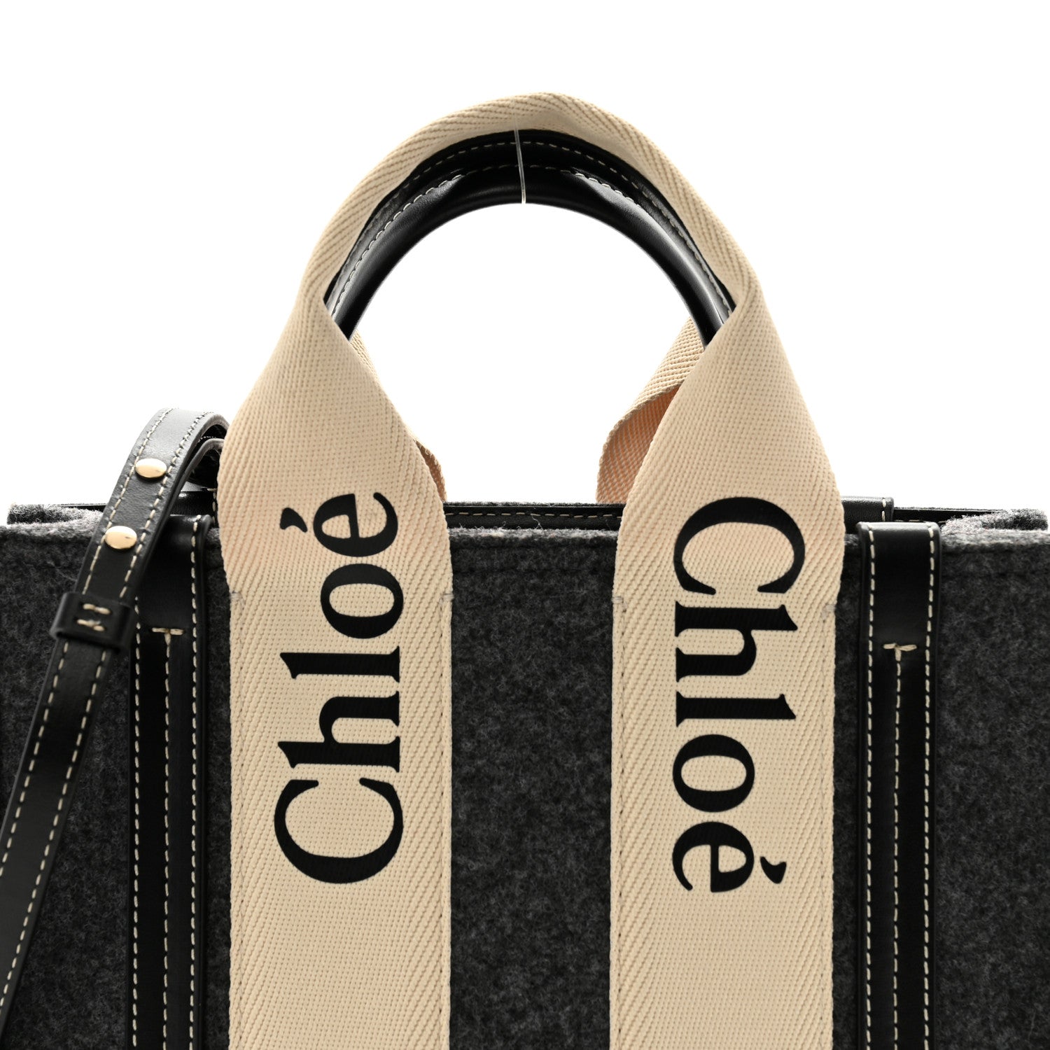 Chloe Felt Calfskin Small Woody Ribbon Tote With Strap Cashmere Grey 7 of 11