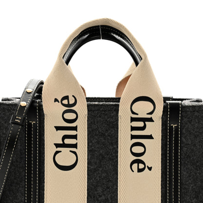 Chloe Felt Calfskin Small Woody Ribbon Tote With Strap Cashmere Grey 7 of 11