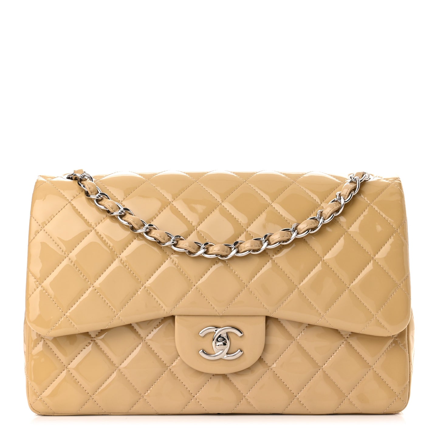 Patent Quilted Jumbo Double Flap Beige