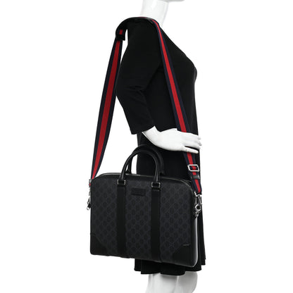 Gucci GG Supreme Monogram Appia Calfskin Web Briefcase Black 2 of 10