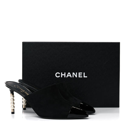 Chanel Suede Patent Calfskin Cap Toe Pearl Mule 38.5 Black 11 of 11