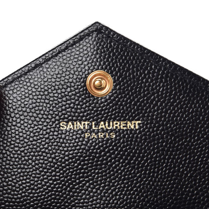 Saint Laurent Grain De Poudre Matelasse Chevron Small Monogram Envelope Wallet Black 6 of 7