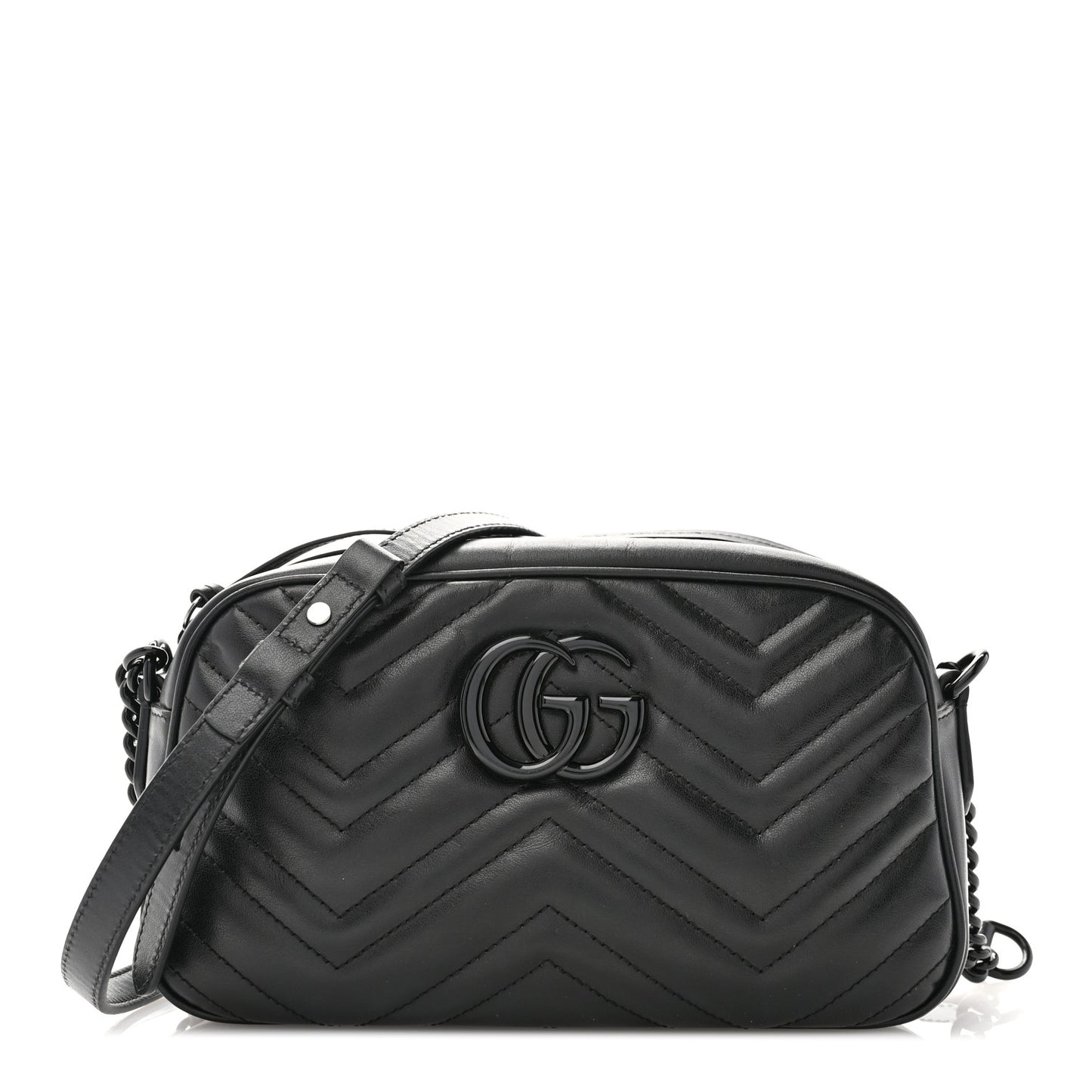 Calfskin Matelasse Monochrome Small GG Marmont Chain Shoulder Bag Black