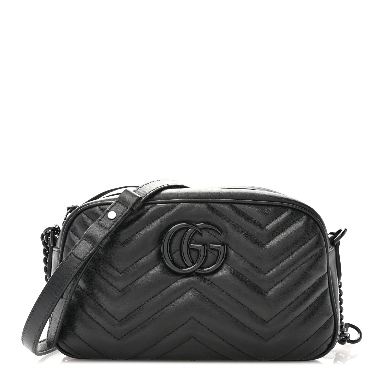 Gucci Calfskin Matelasse Monochrome Small GG Marmont Chain Shoulder Bag Black 1 of 11