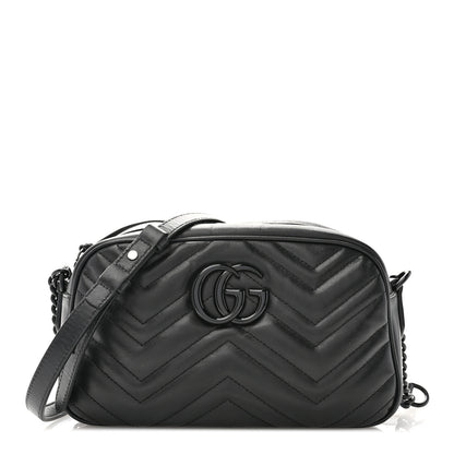 Gucci Calfskin Matelasse Monochrome Small GG Marmont Chain Shoulder Bag Black 1 of 11