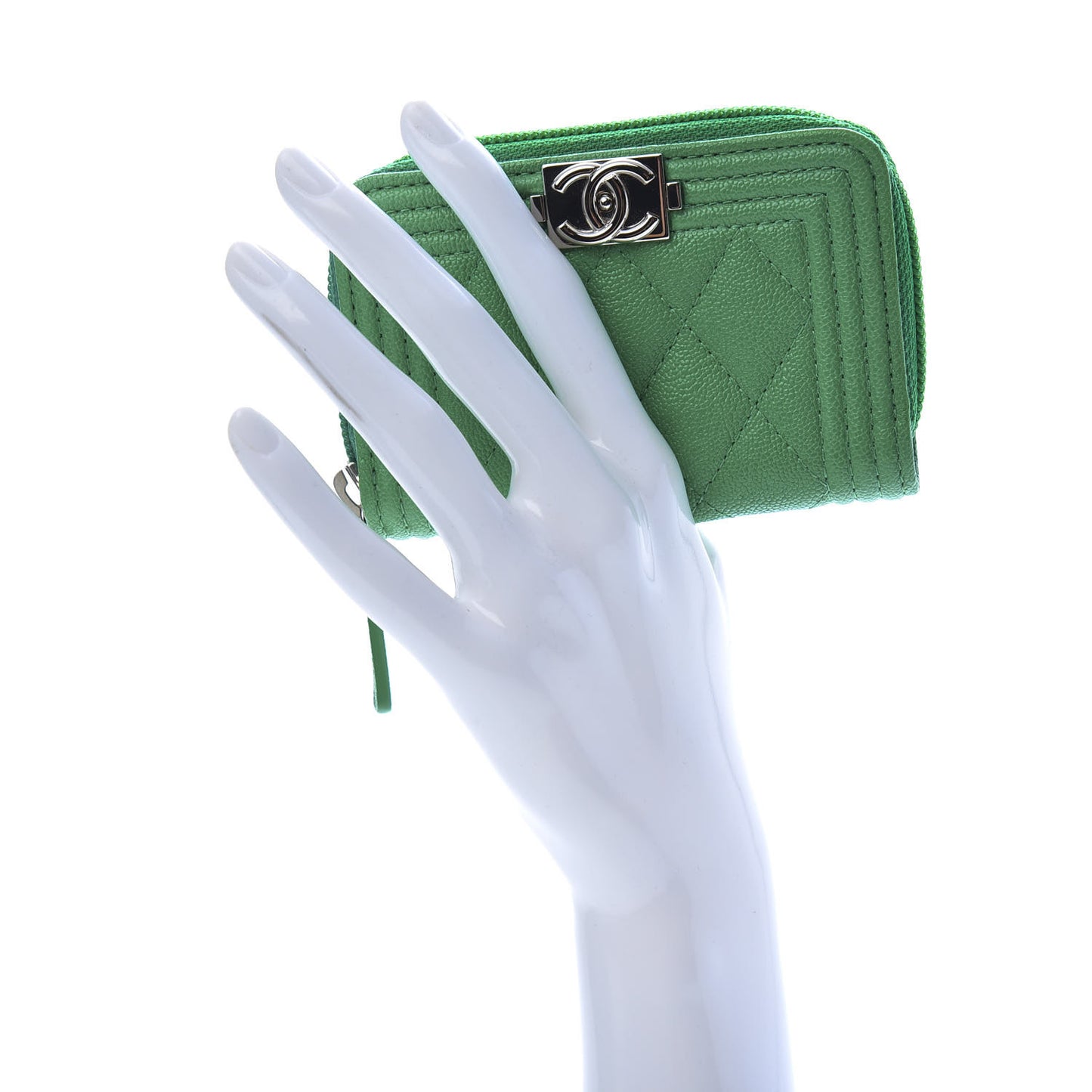Caviar Quilted Boy Zip Around Coin Purse Wallet Green