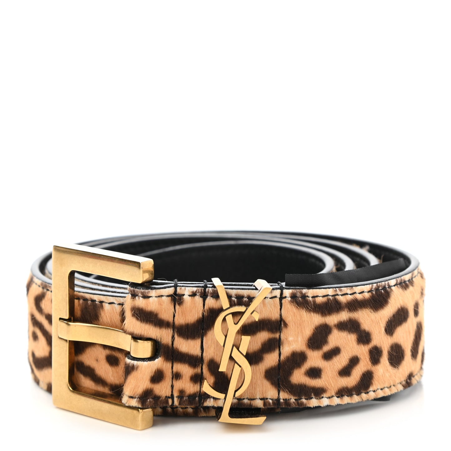 Calf Hair Leopard Print Monogram Square Buckle Belt 85 34 Brown