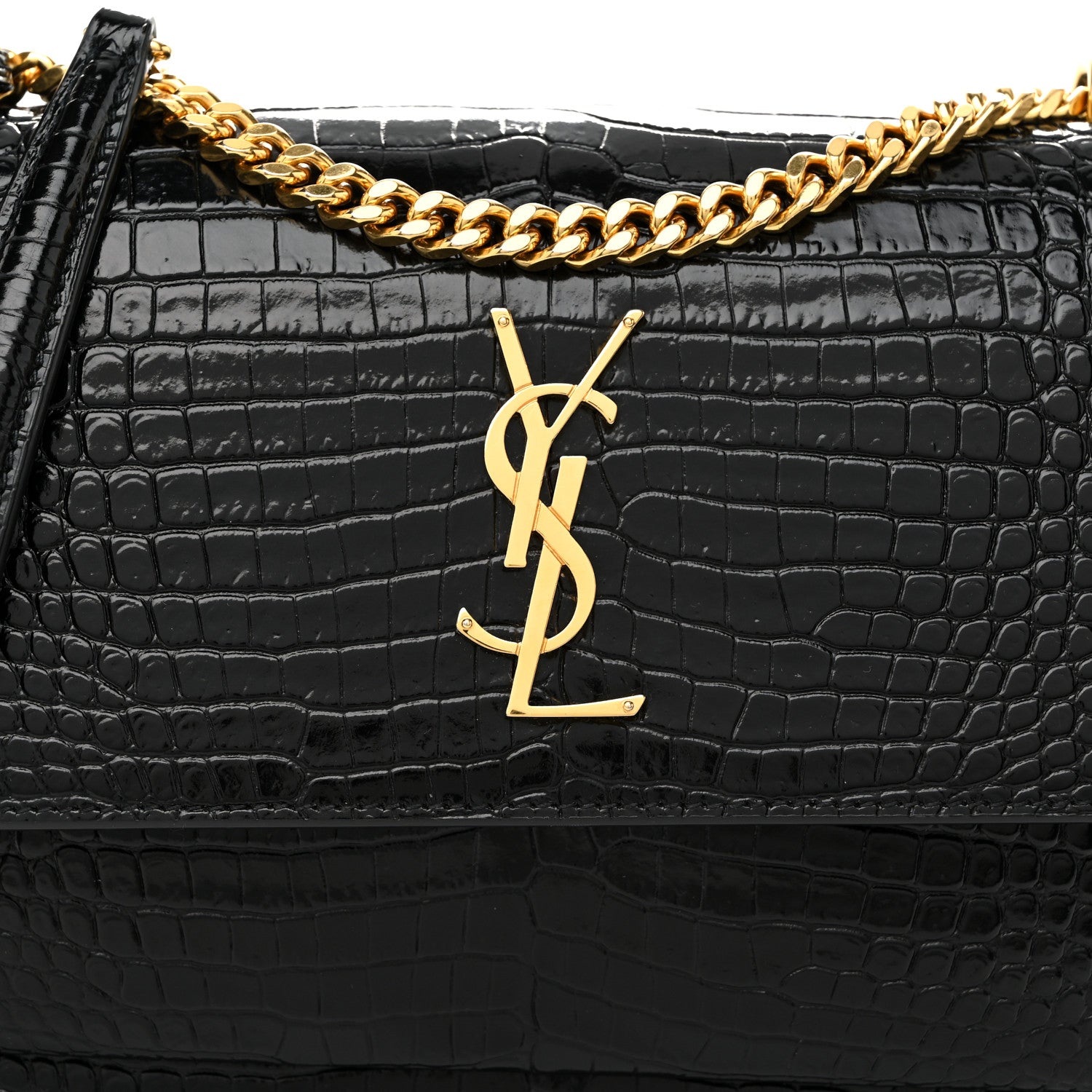 Saint Laurent Calfskin Crocodile Embossed Medium Monogram Sunset Black 8 of 10