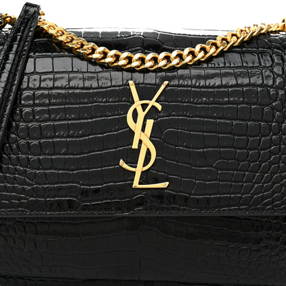 Saint Laurent Calfskin Crocodile Embossed Medium Monogram Sunset Black 8 of 10