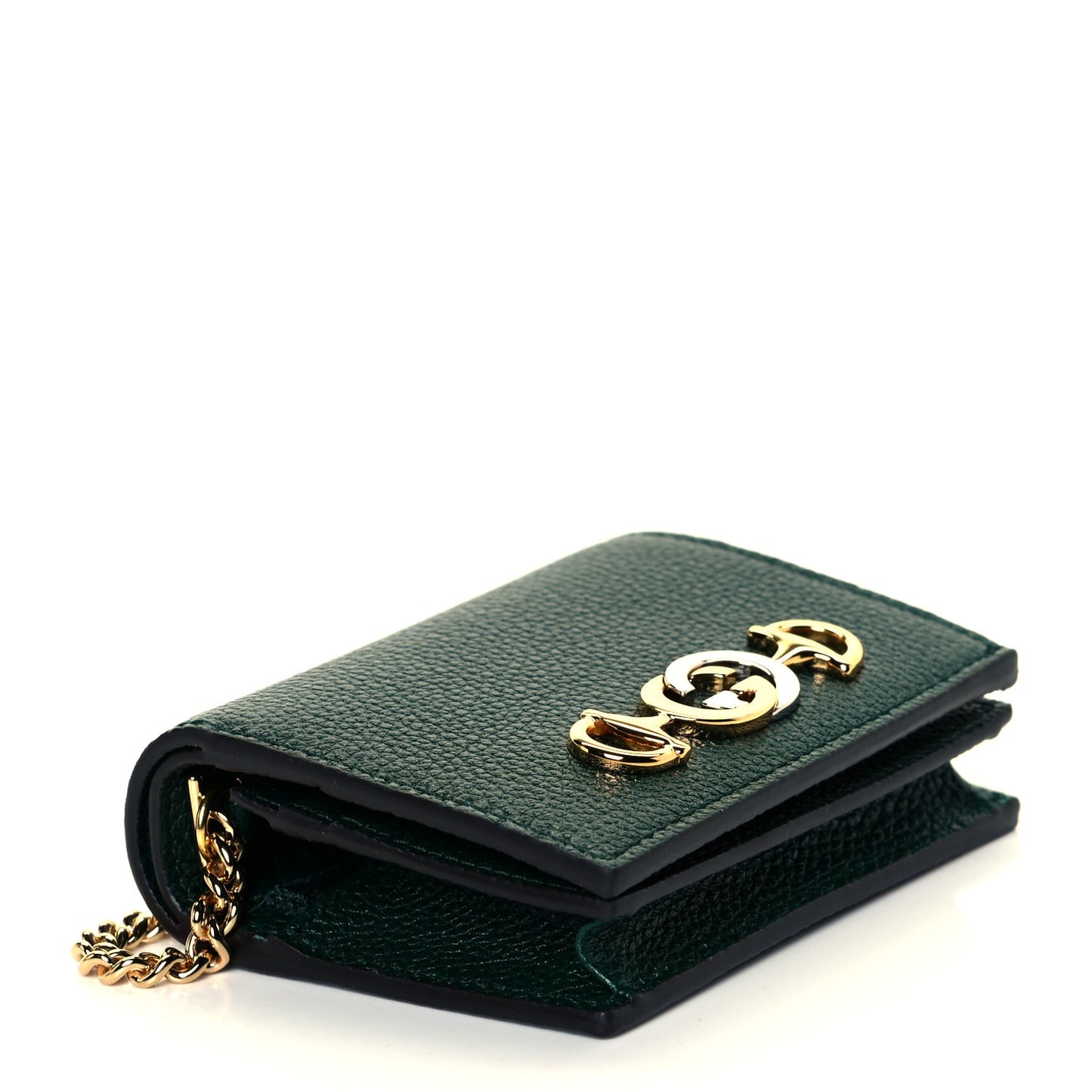 Grainy Calfskin Zumi Chain Card Case Wallet Vintage Green