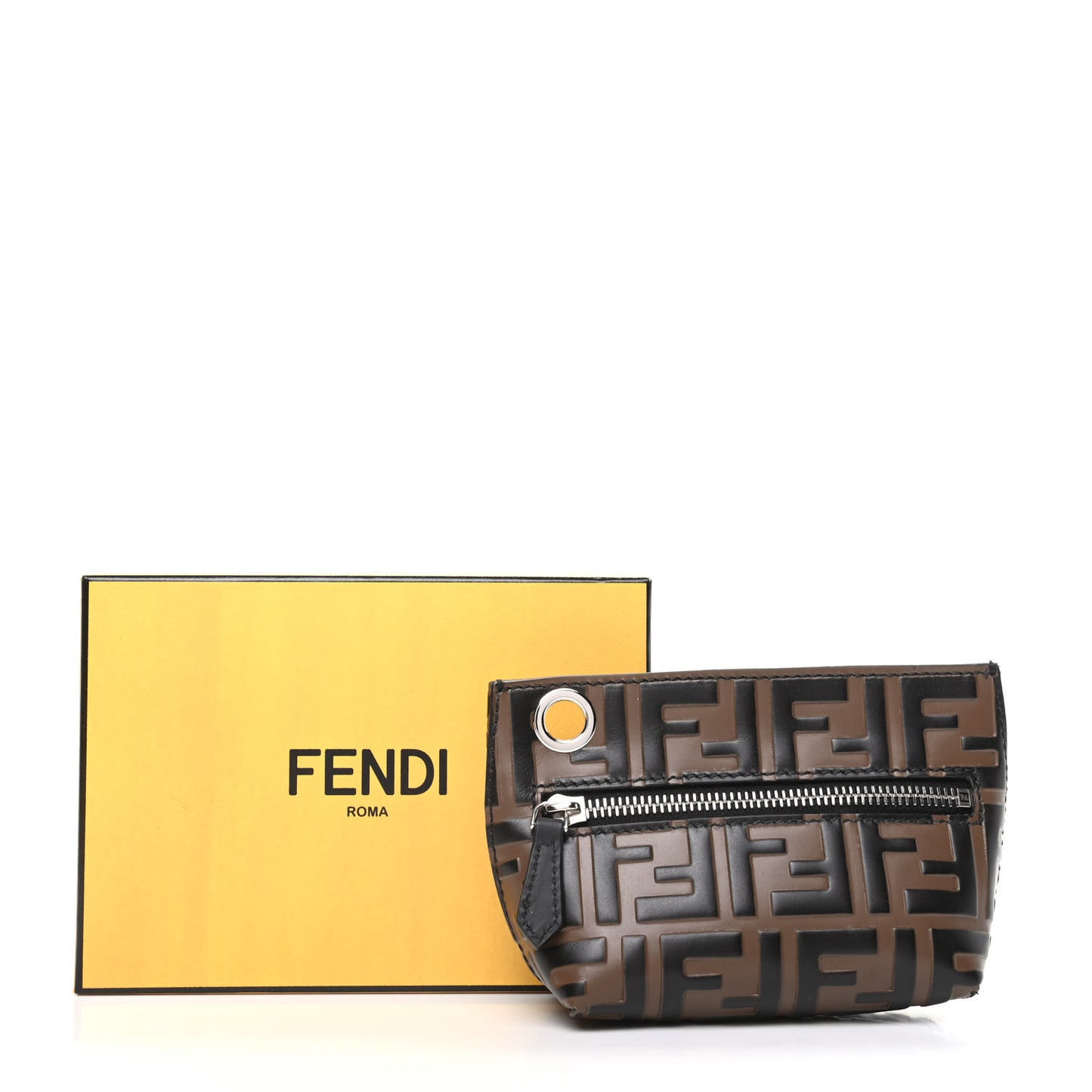 Calfskin FF 1974 Embossed Pyramid Pouch Maya Black
