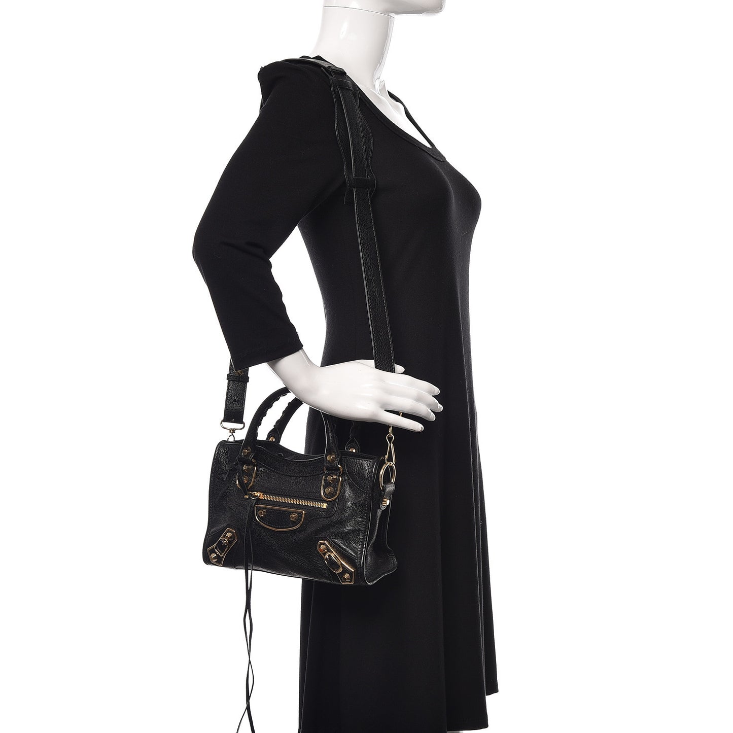 Chevre Gold Metallic Edge Hardware Mini City Black