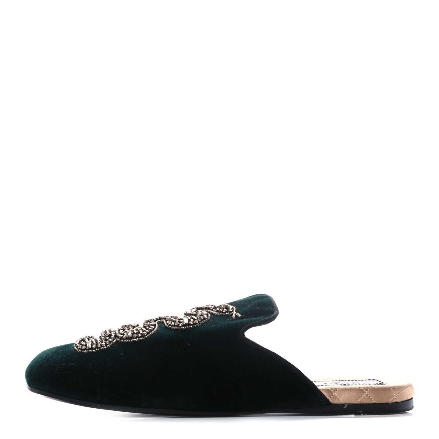 Velvet Crystal Snake Embroidered Womens Slippers 38 Dark Green
