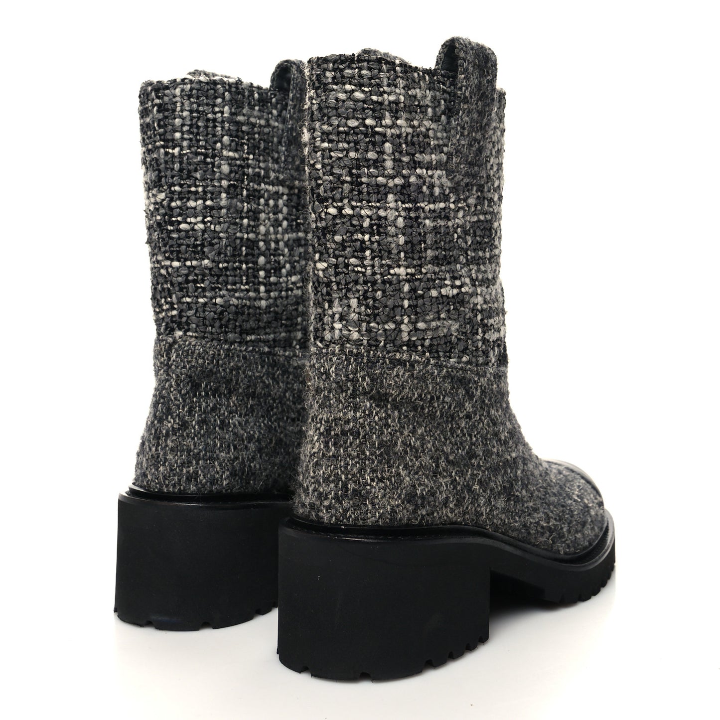 Wool Tweed CC Cap Toe Ankle Boots 36 Black Grey