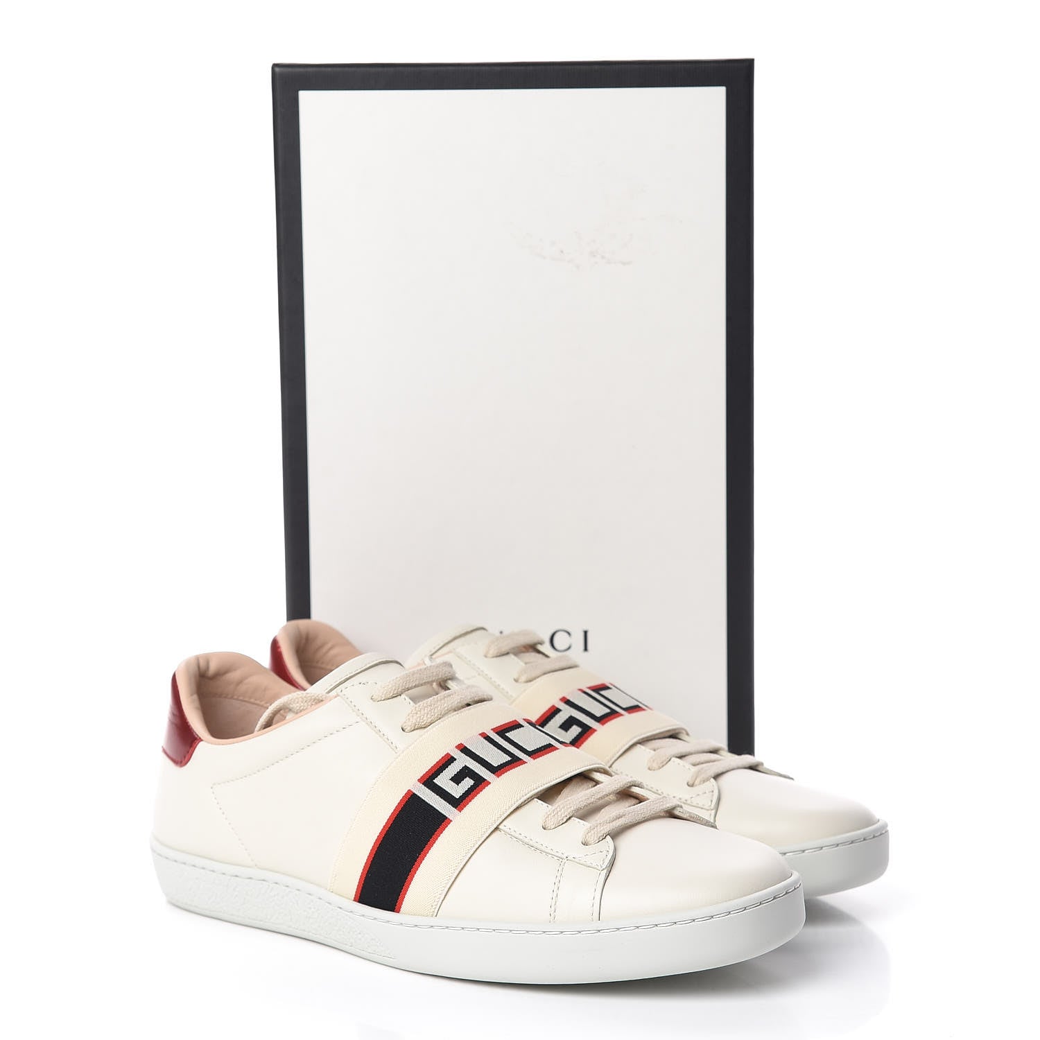 Gucci Calfskin Stripe Womens New Ace Sneakers 40 New Mystic White Ecru Red Flame 9 of 9