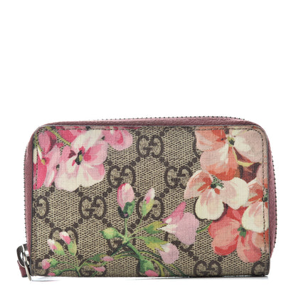 Gucci GG Supreme Monogram Blooms Zip Around Card Case Wallet Beige Multicolor Dry Rose 1 of 6
