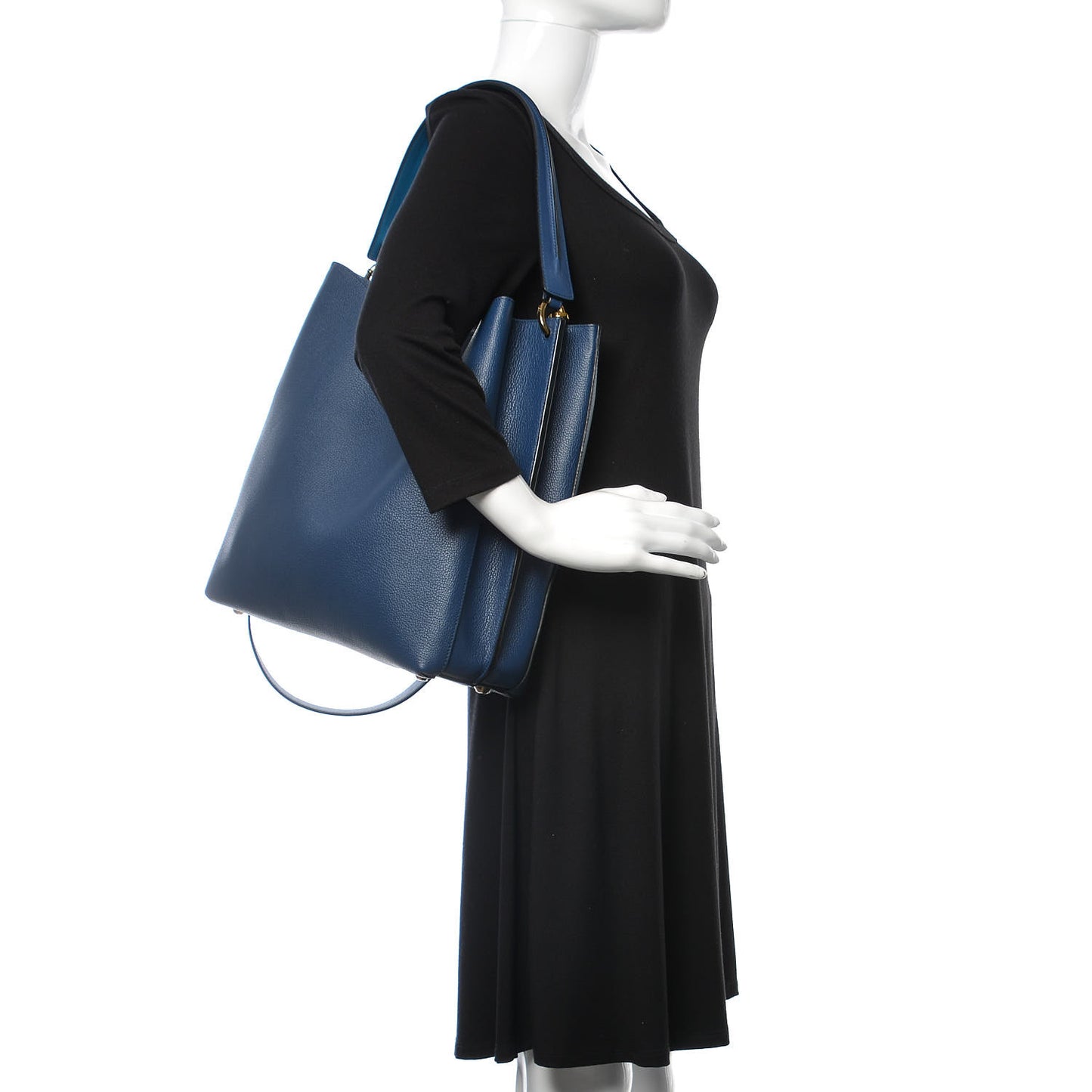 Grained Calfskin Large Milla Hobo Navy Blue