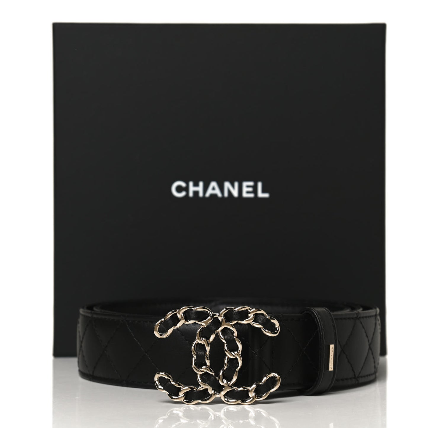 Calfskin Quilted CC Chain Belt 95 38 Black