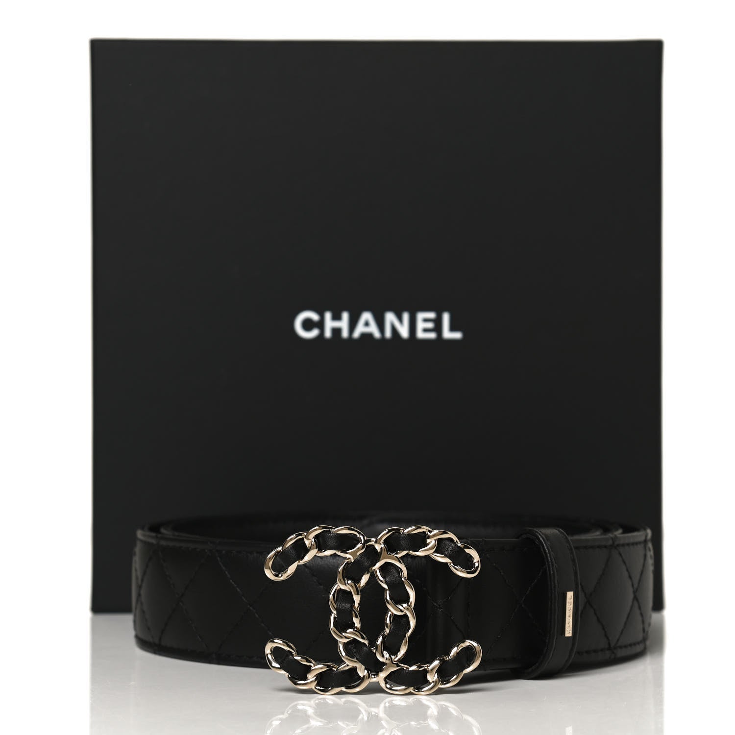 Chanel Calfskin Quilted CC Chain Belt 95 38 Black 9 of 9