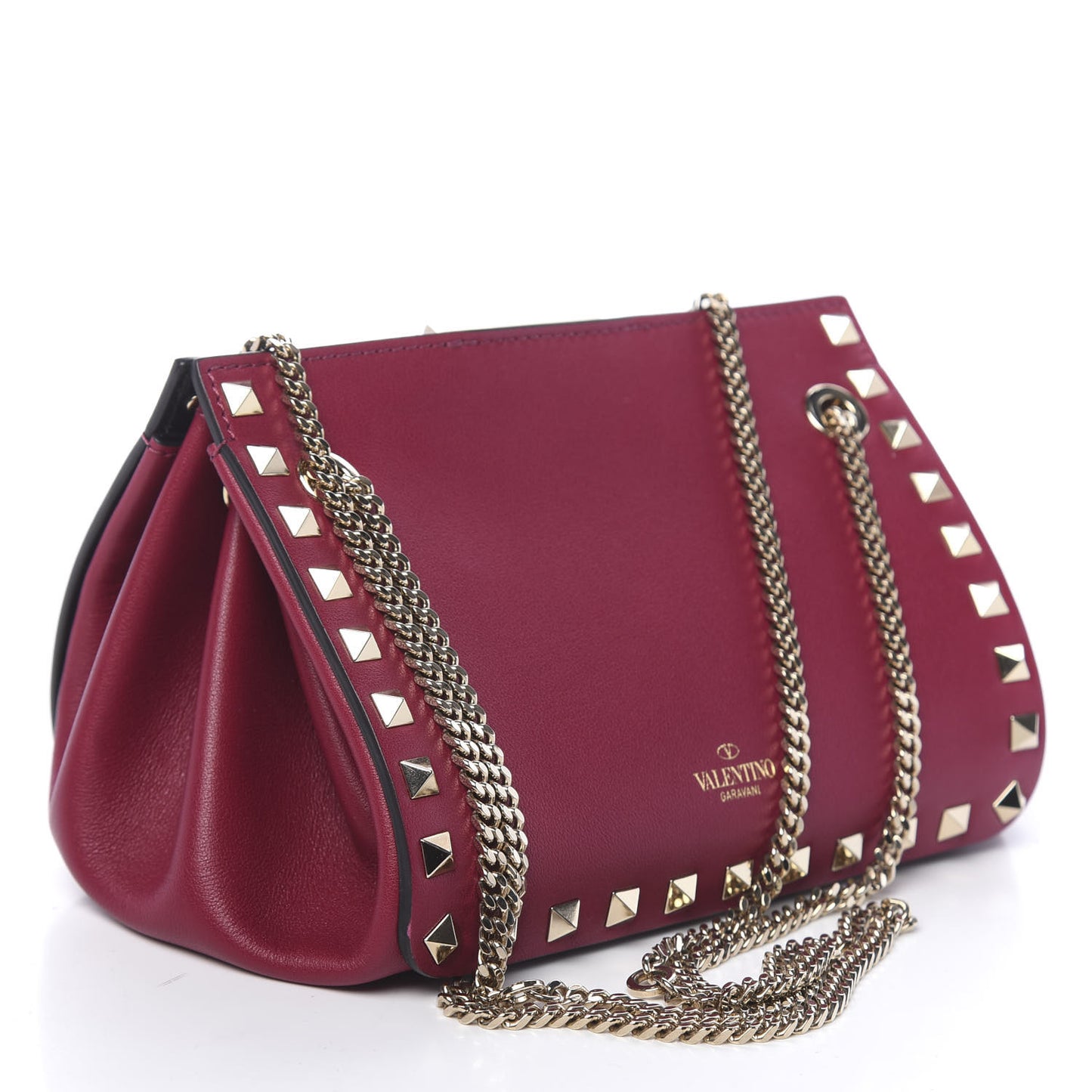 Vitello Rockstud Mini Chain Shoulder Bag Raspberry