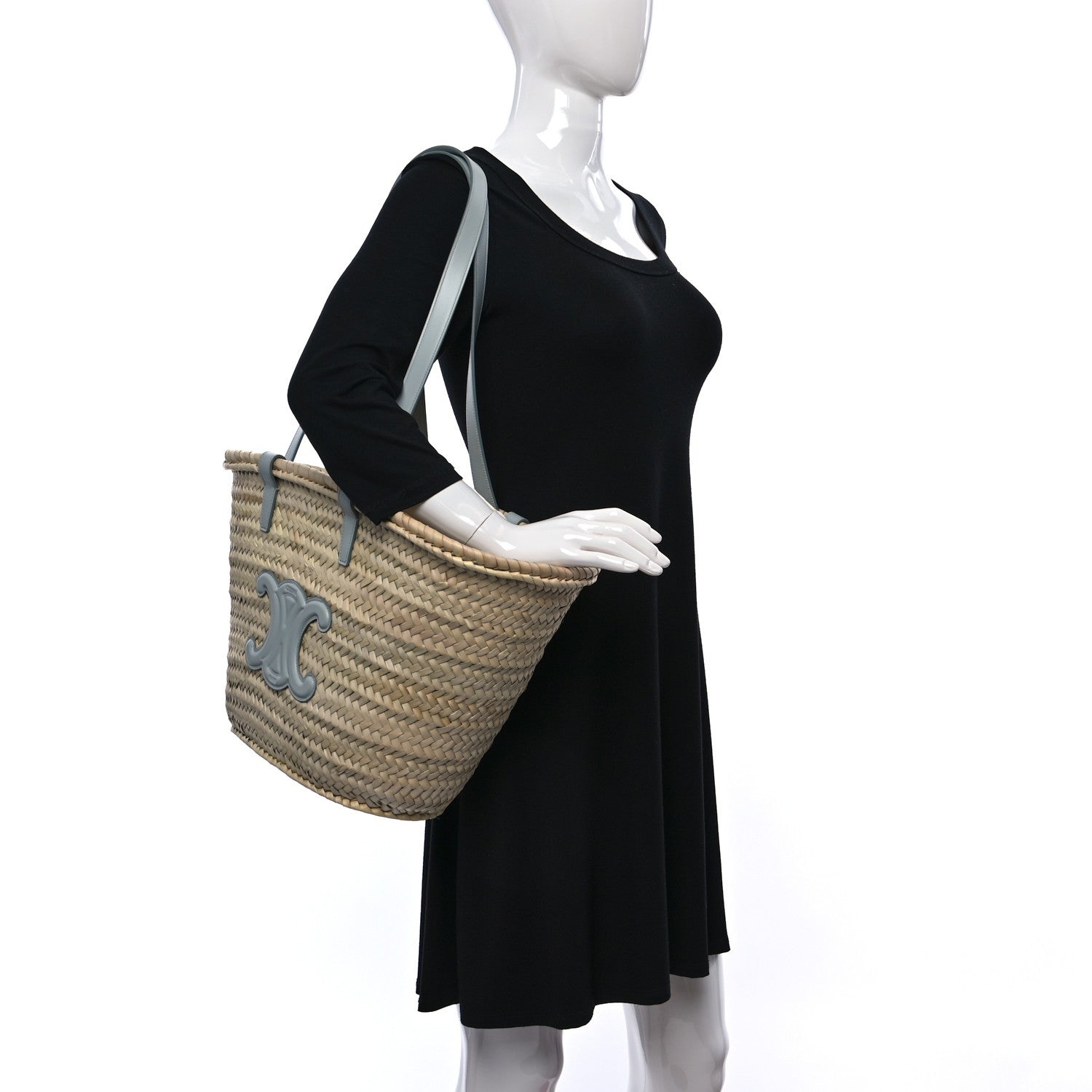 Celine Raffia Calfskin Triomphe Medium Panier Soft Blue 2 of 10
